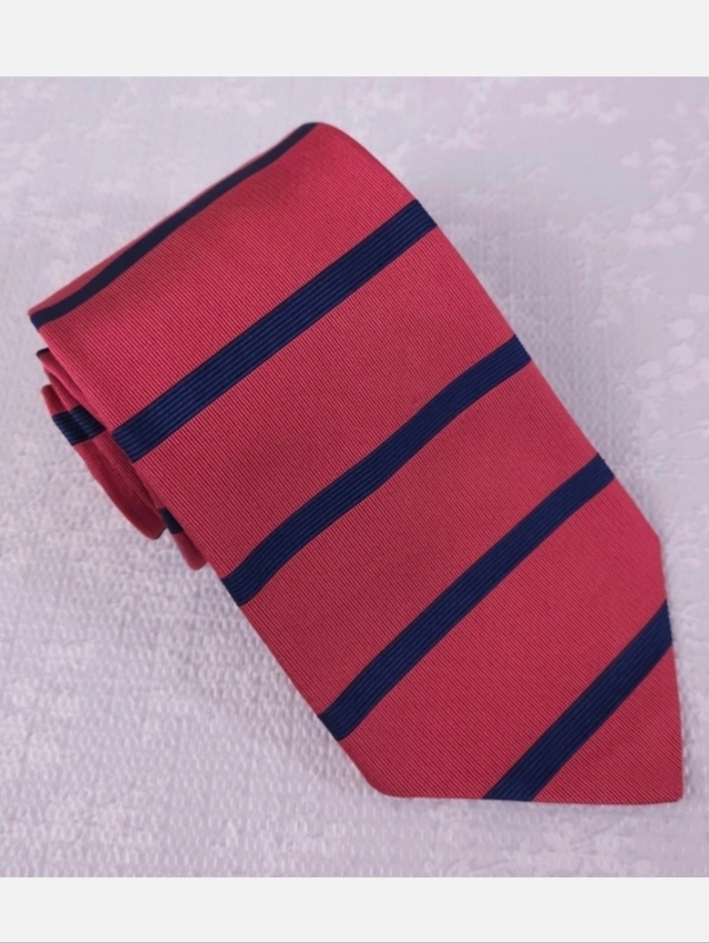 Brooks Brothers Silk Tie Salmon Pink Navy Blue Stripes